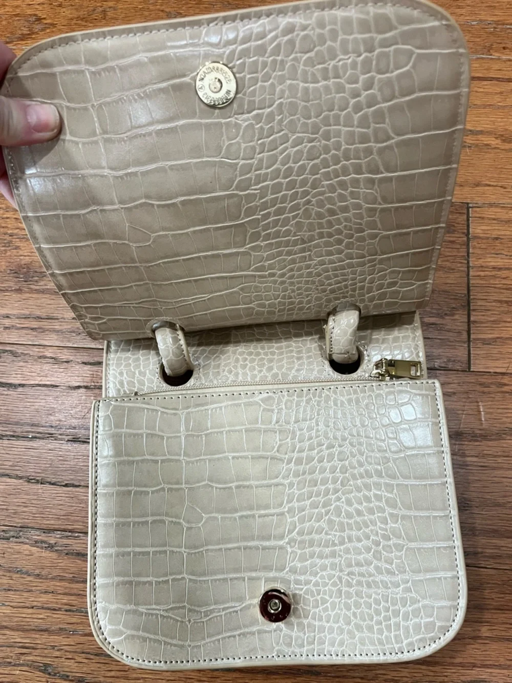 Cream Croc-Embossed Taryn Structured Top-Handle Bag